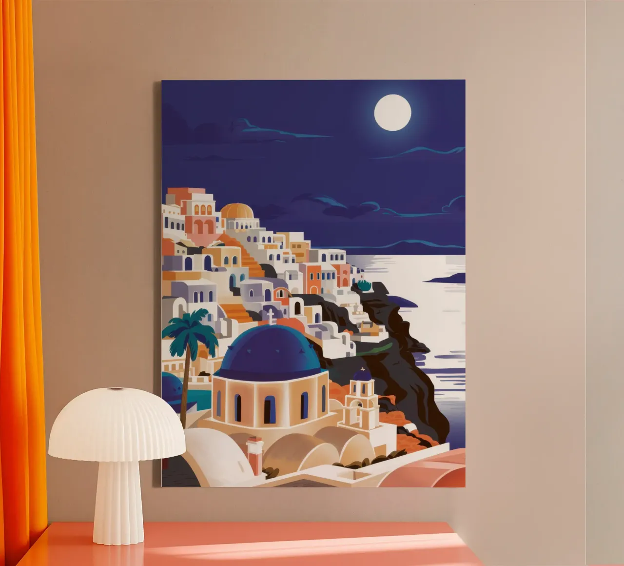 Santorin Sérénité au clair de lune toile avec Caisse américaine de Moon Revolver