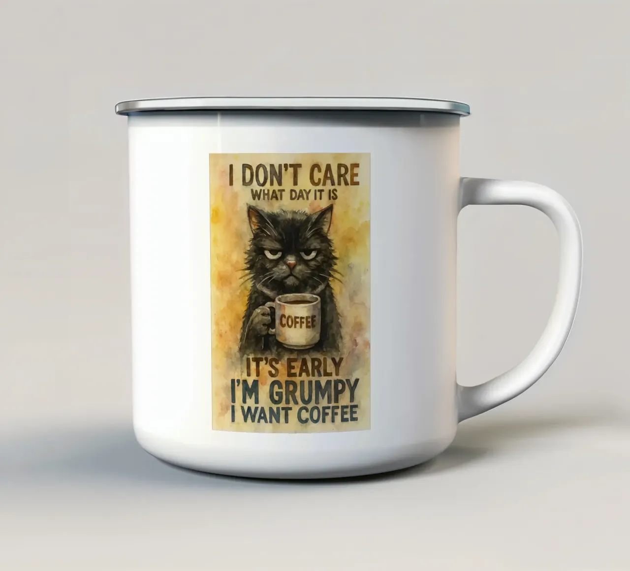 divertente gatto del caffè tazza in smalto da tanabaroo