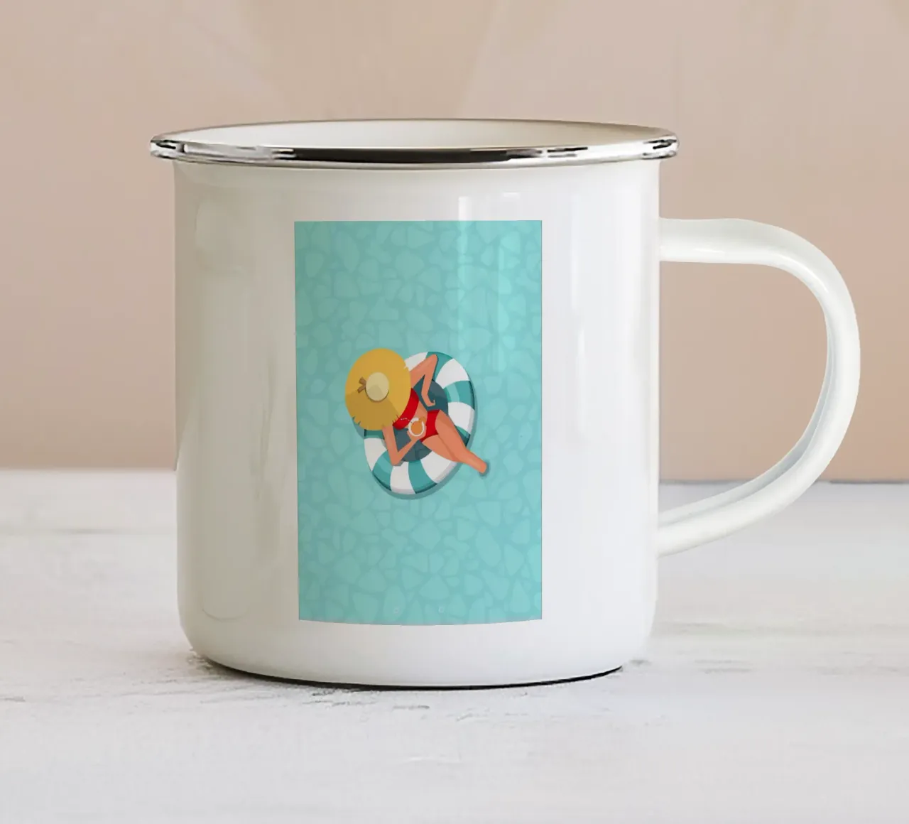 woman relaxing in the swimming pool tazza in smalto da Dumery Art