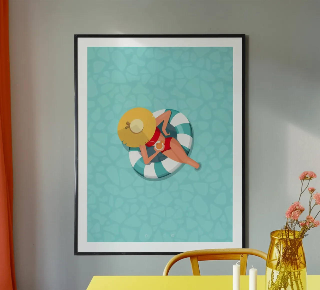 woman relaxing in the swimming pool poster con telaio in alluminio da Dumery Art