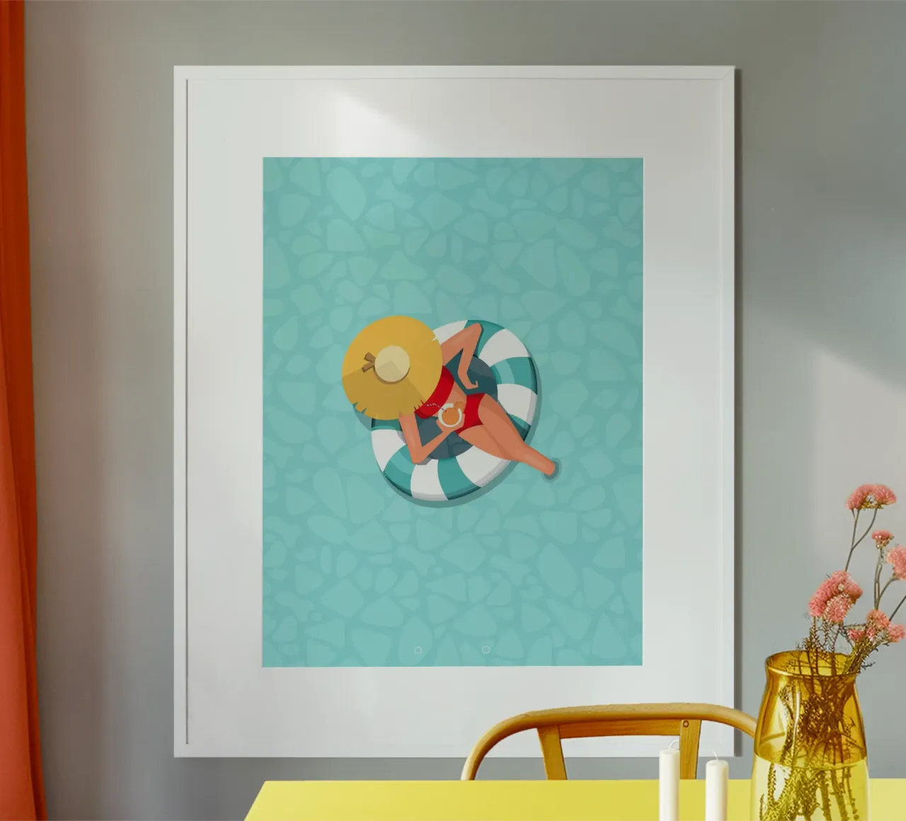 woman relaxing in the swimming pool poster con telaio in alluminio da Dumery Art