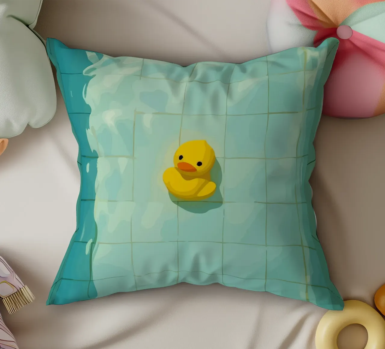 Duck drowns in swimming pool cuscino da Dumery Art