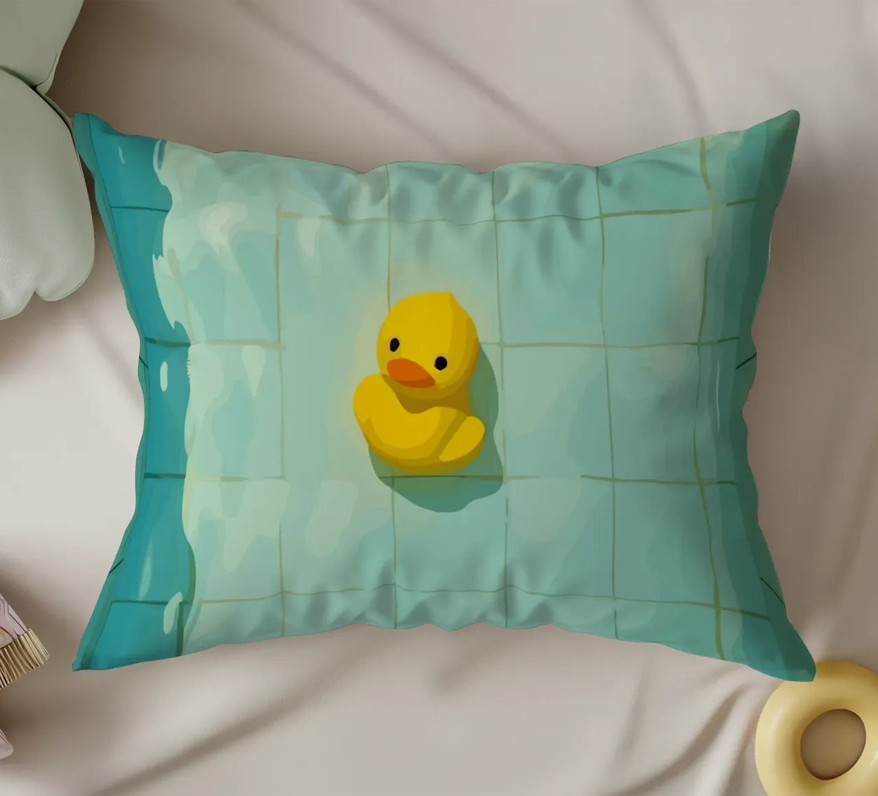 Duck drowns in swimming pool cuscino da Dumery Art