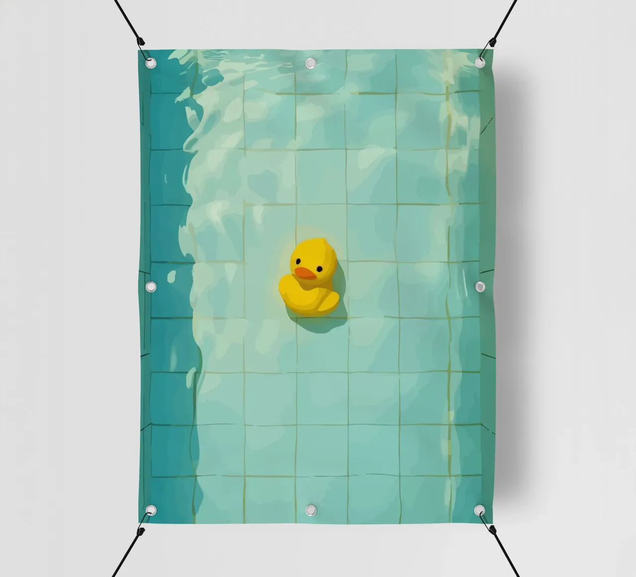Duck drowns in swimming pool telo in pvc da Dumery Art