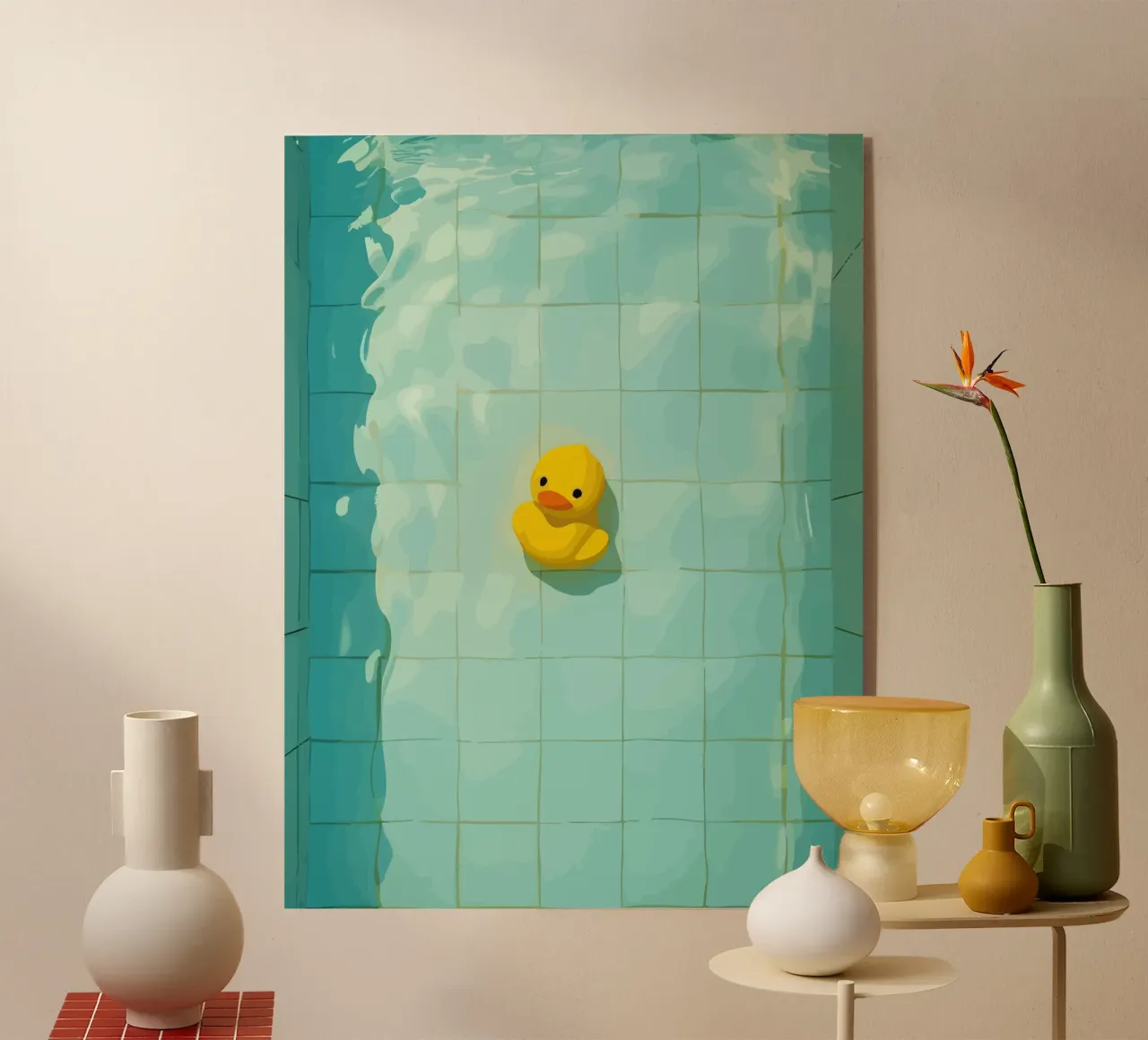 Duck drowns in swimming pool plexiglass da Dumery Art