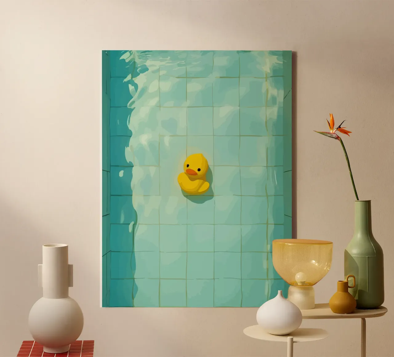 Duck drowns in swimming pool canvas met Baklijst van Dumery Art