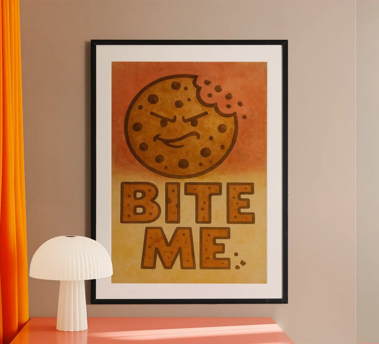 biscotti divertenti mi mordono poster con telaio in plastica da tanabaroo