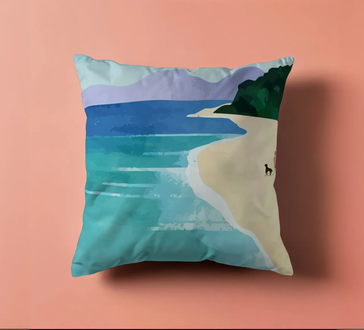 enjoying the view on the beach with the dog cuscino da Dumery Art