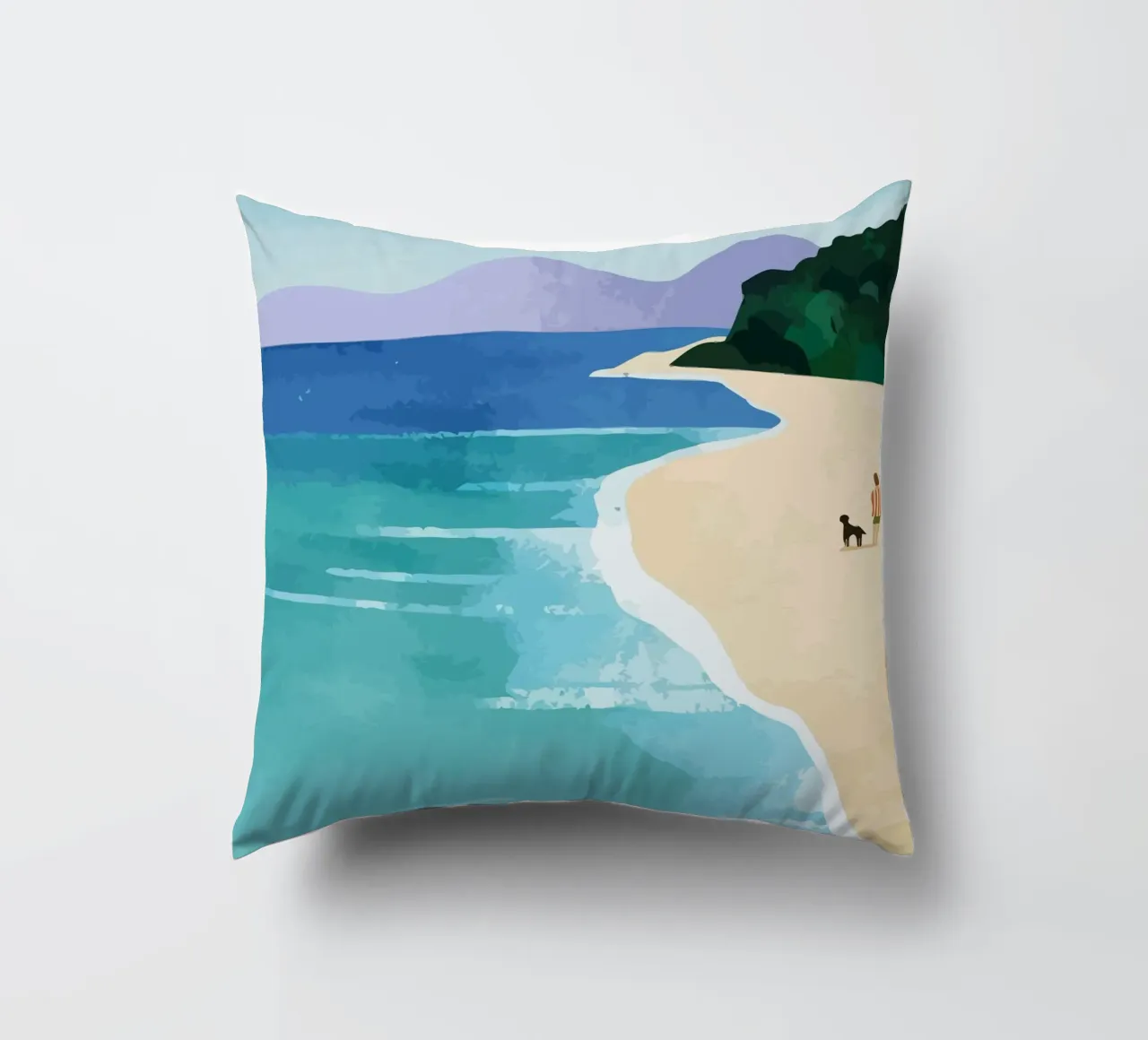 enjoying the view on the beach with the dog cuscino da Dumery Art