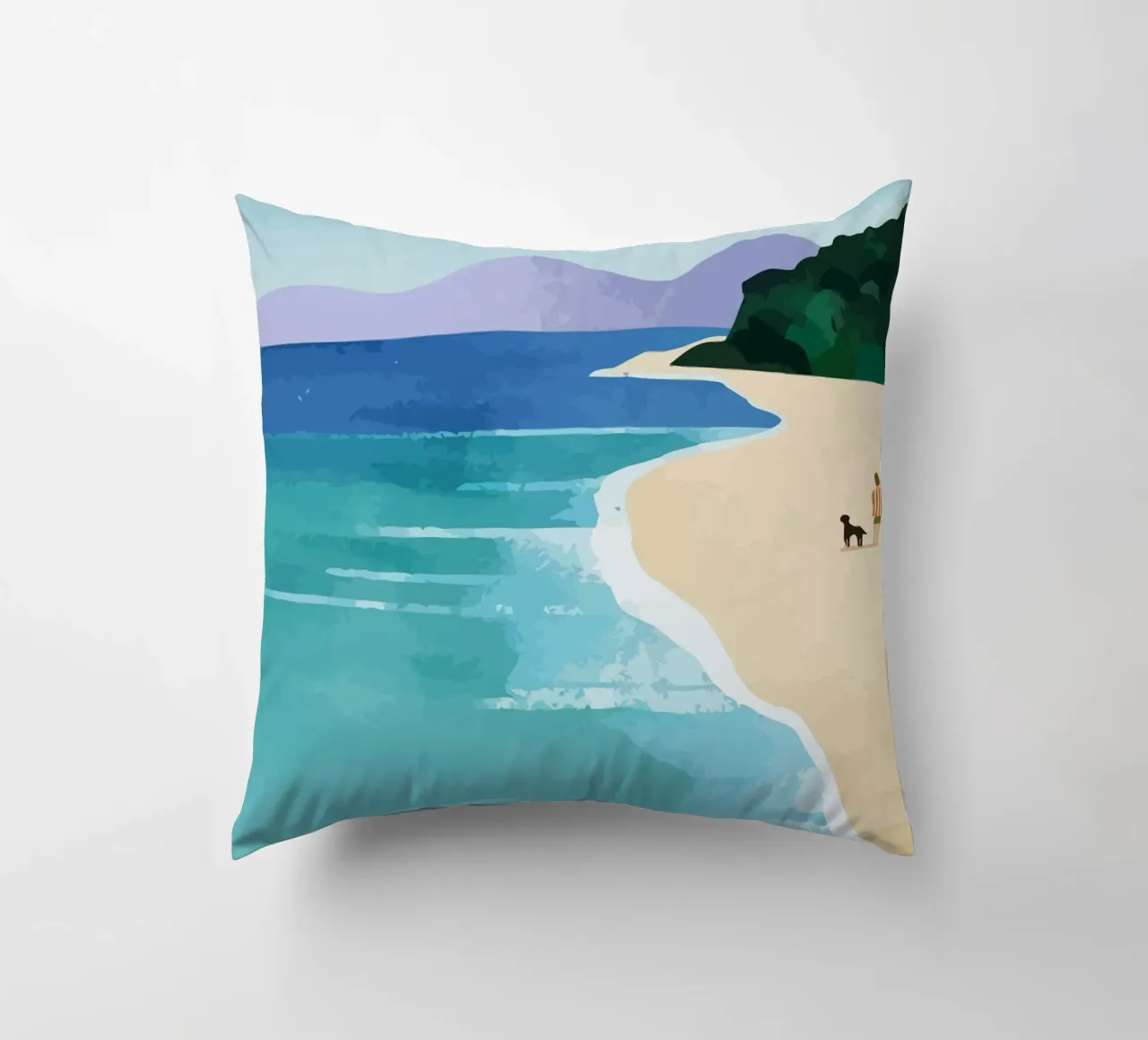 enjoying the view on the beach with the dog cuscino da Dumery Art