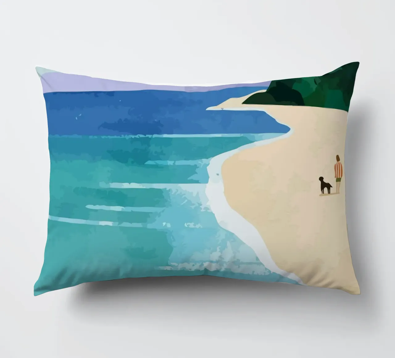 enjoying the view on the beach with the dog cuscino da Dumery Art
