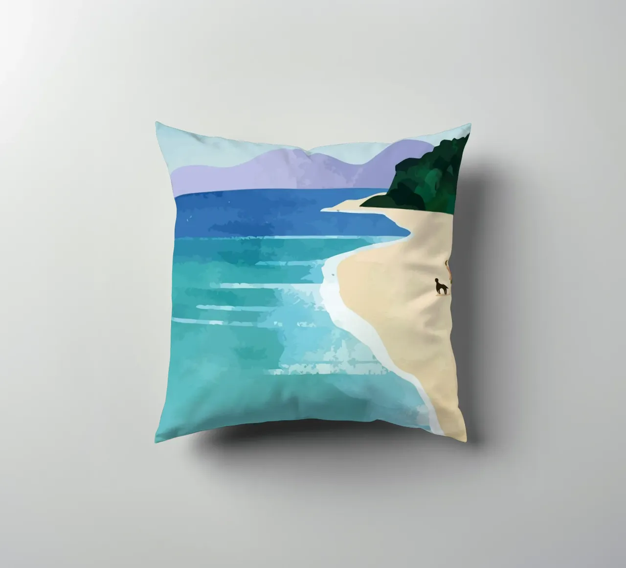 enjoying the view on the beach with the dog cuscino da Dumery Art