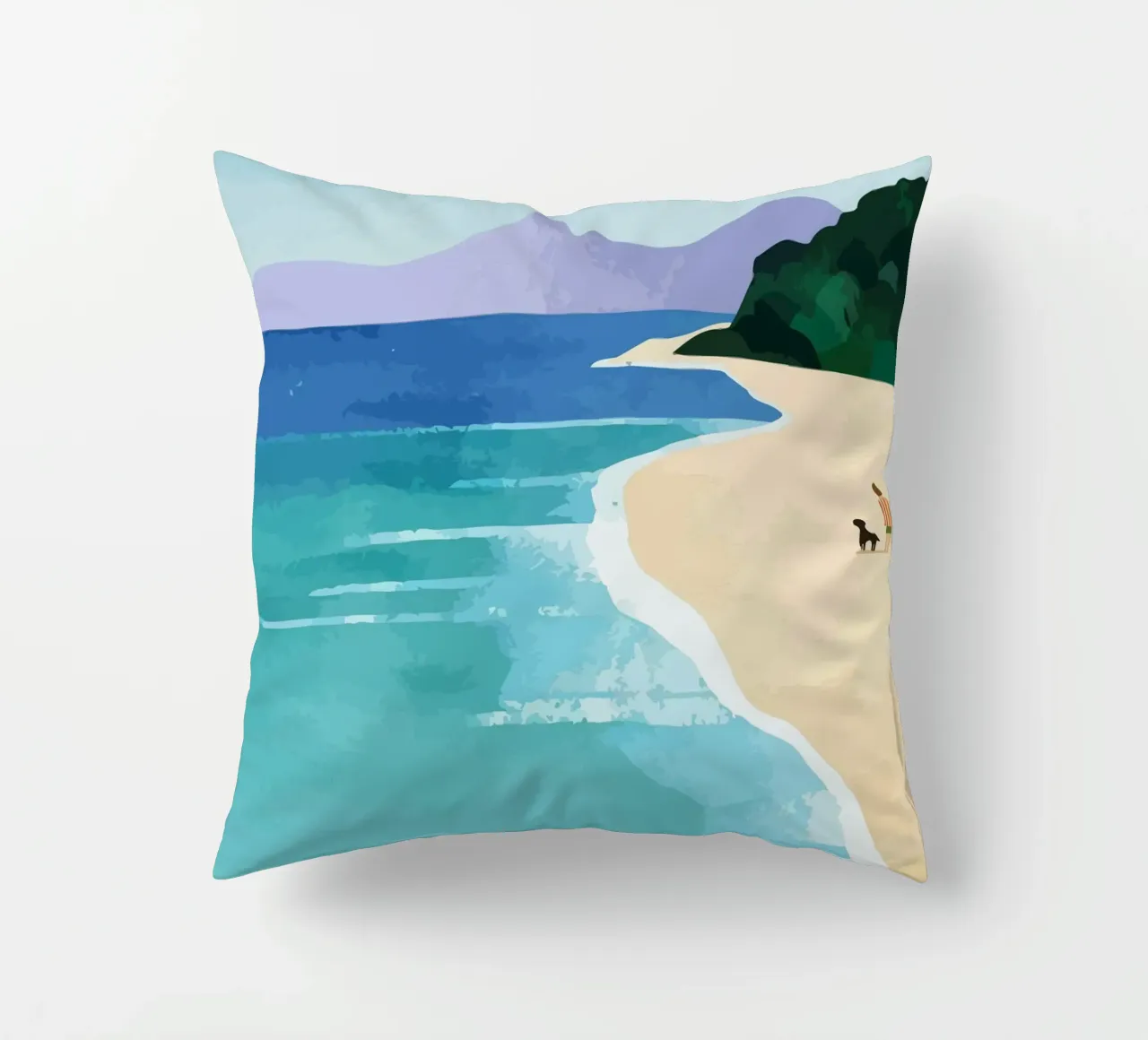 enjoying the view on the beach with the dog cuscino da Dumery Art