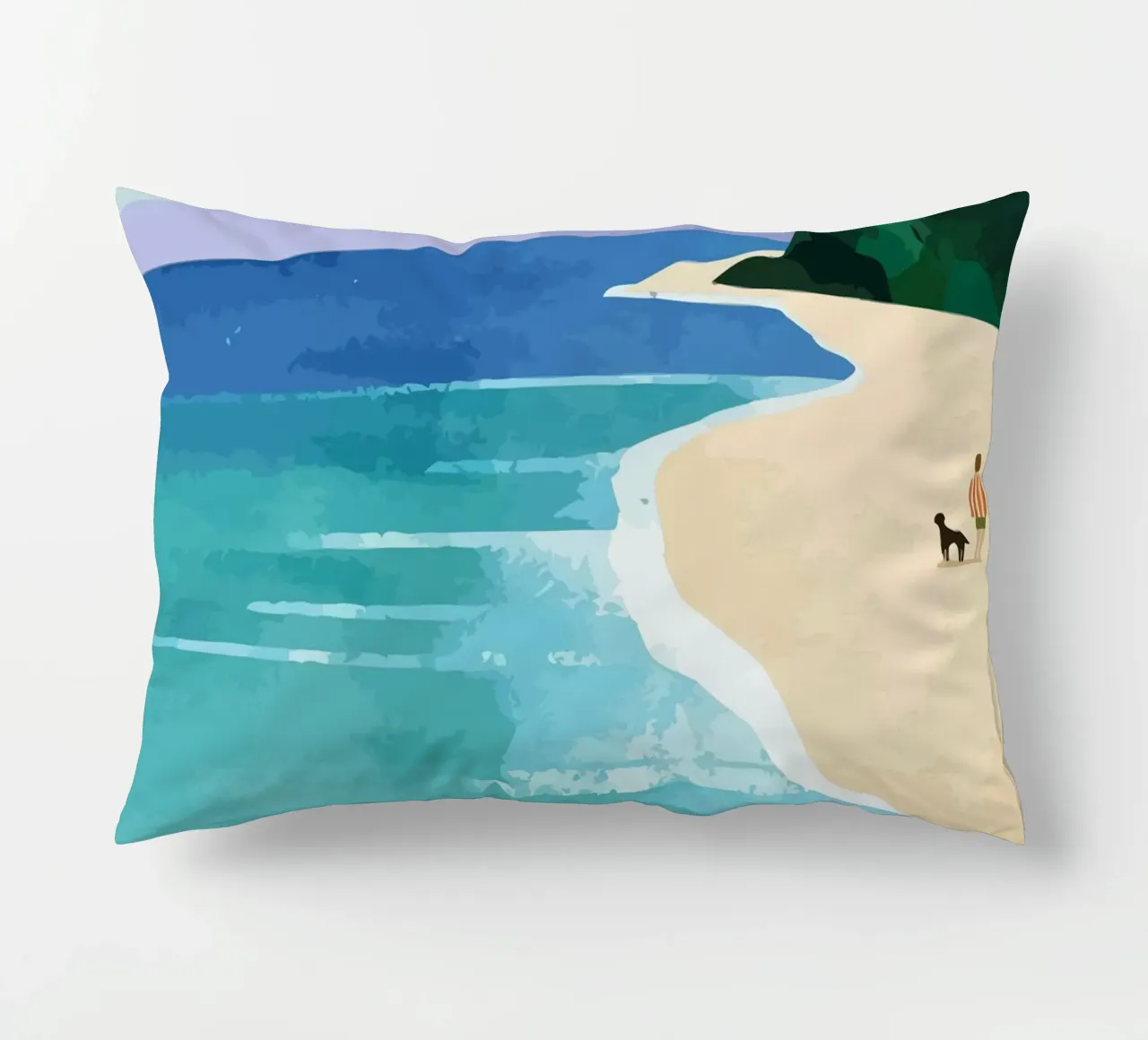 enjoying the view on the beach with the dog cuscino da Dumery Art