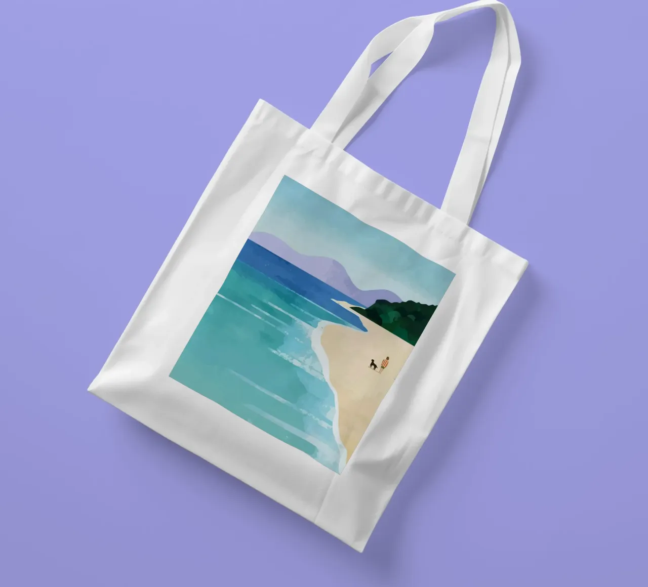 enjoying the view on the beach with the dog borsa in juta da Dumery Art