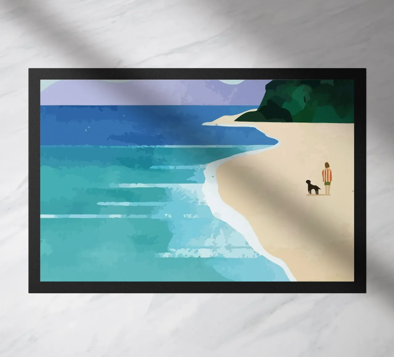 enjoying the view on the beach with the dog zerbino da Dumery Art