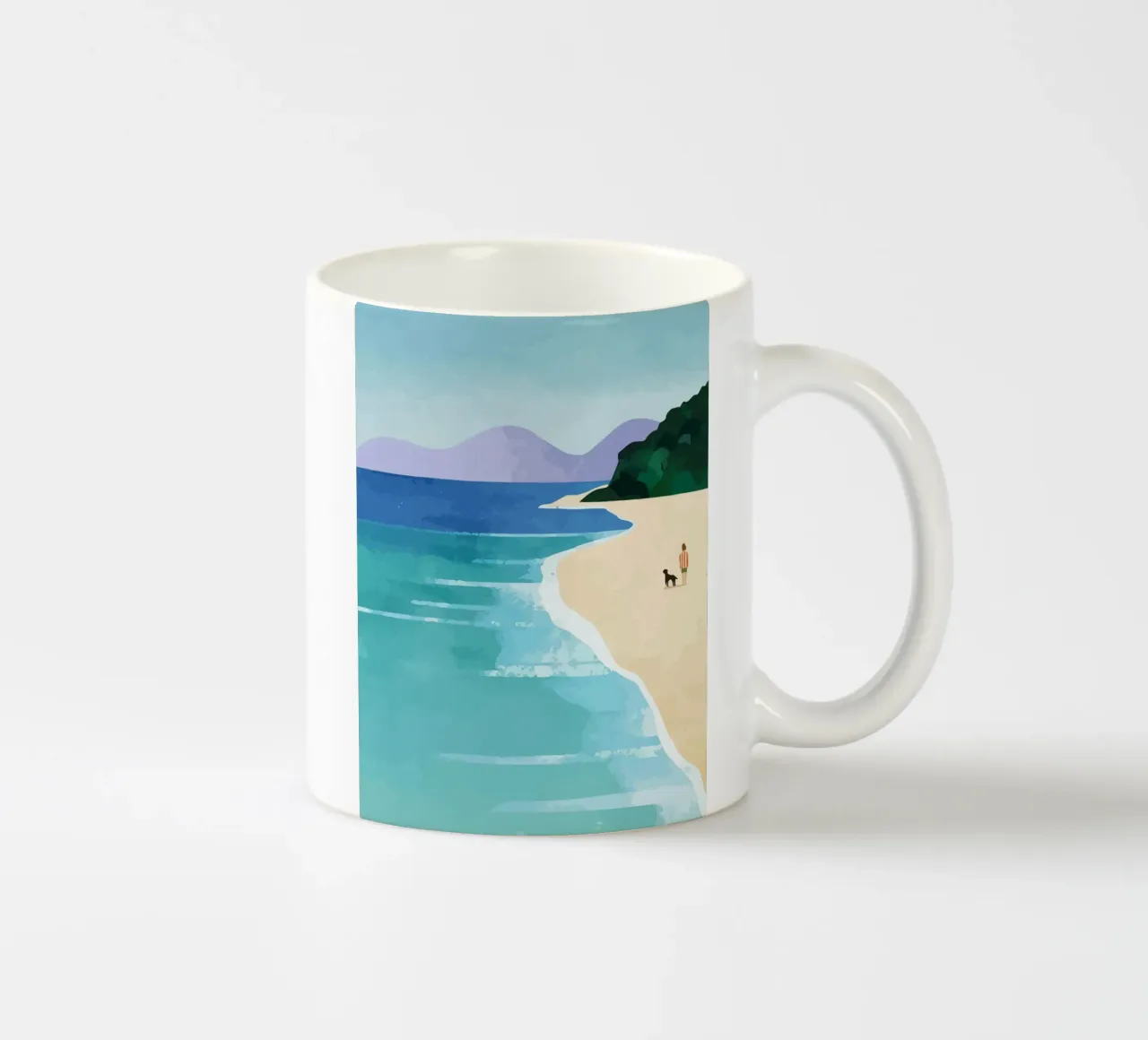 enjoying the view on the beach with the dog tazza in ceramica da Dumery Art