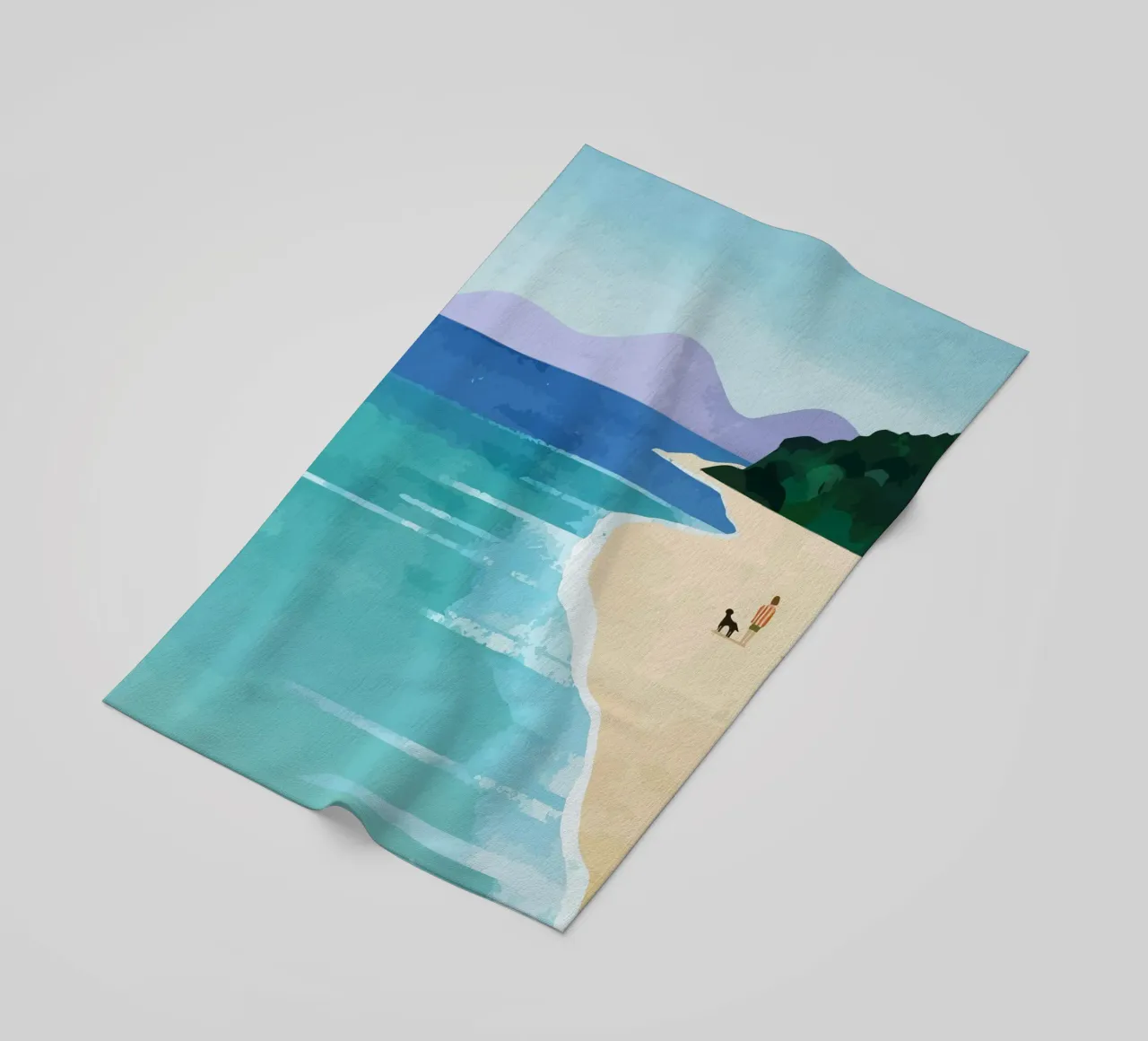 enjoying the view on the beach with the dog telo mare da Dumery Art