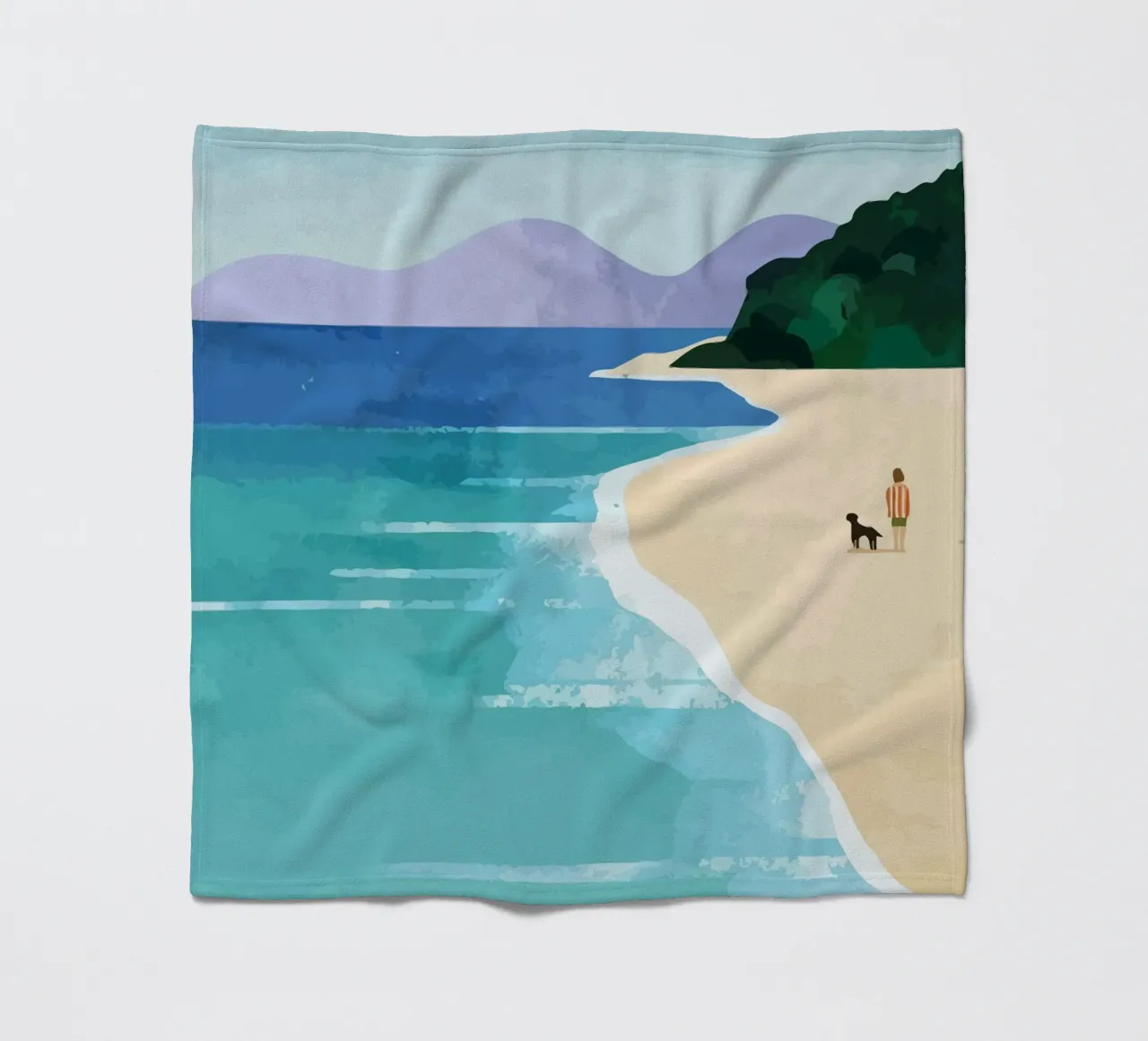 enjoying the view on the beach with the dog coperta in pile da Dumery Art
