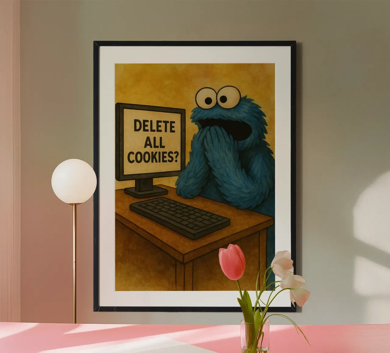 bambola divertente cancellare tutti i cookie umorismo da ufficio poster con telaio in plastica da tanabaroo