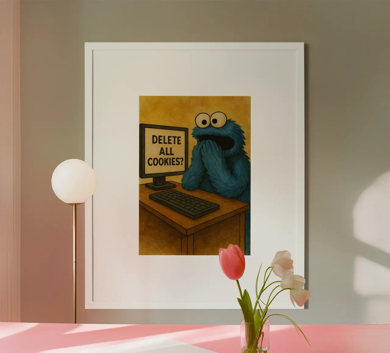 bambola divertente cancellare tutti i cookie umorismo da ufficio poster con telaio in plastica da tanabaroo