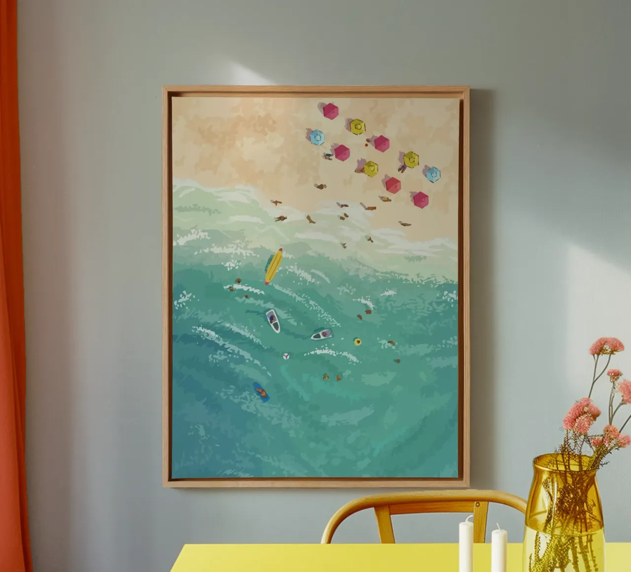 beach view from above canvas with Floater frame by Dumery Art