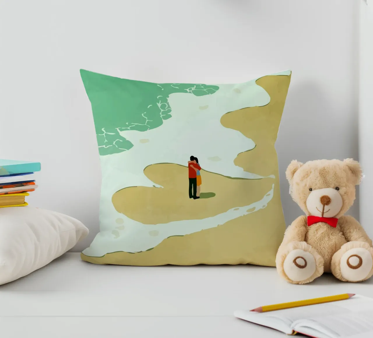 hugging on the beach cuscino da Dumery Art