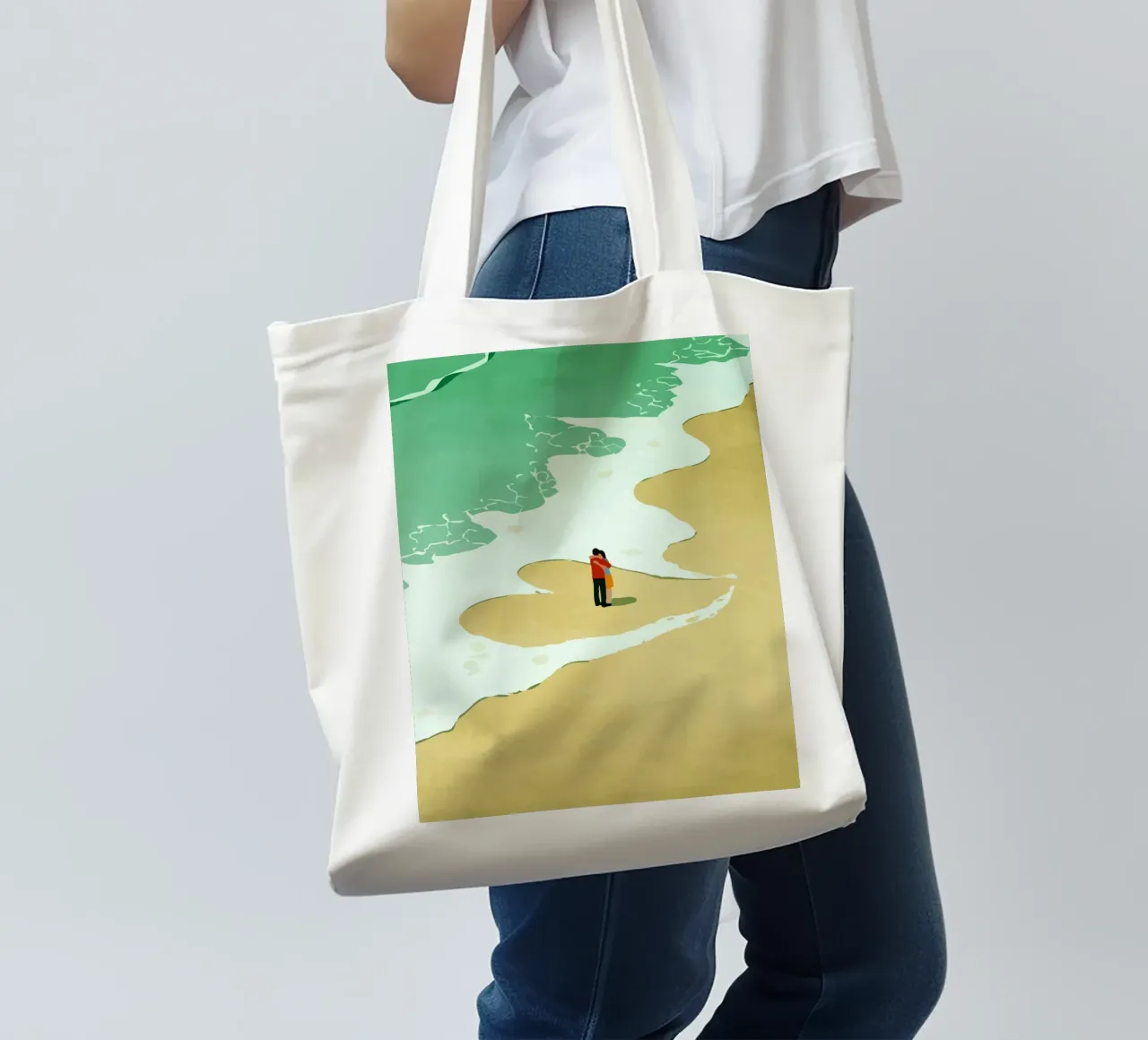 hugging on the beach borsa in juta da Dumery Art