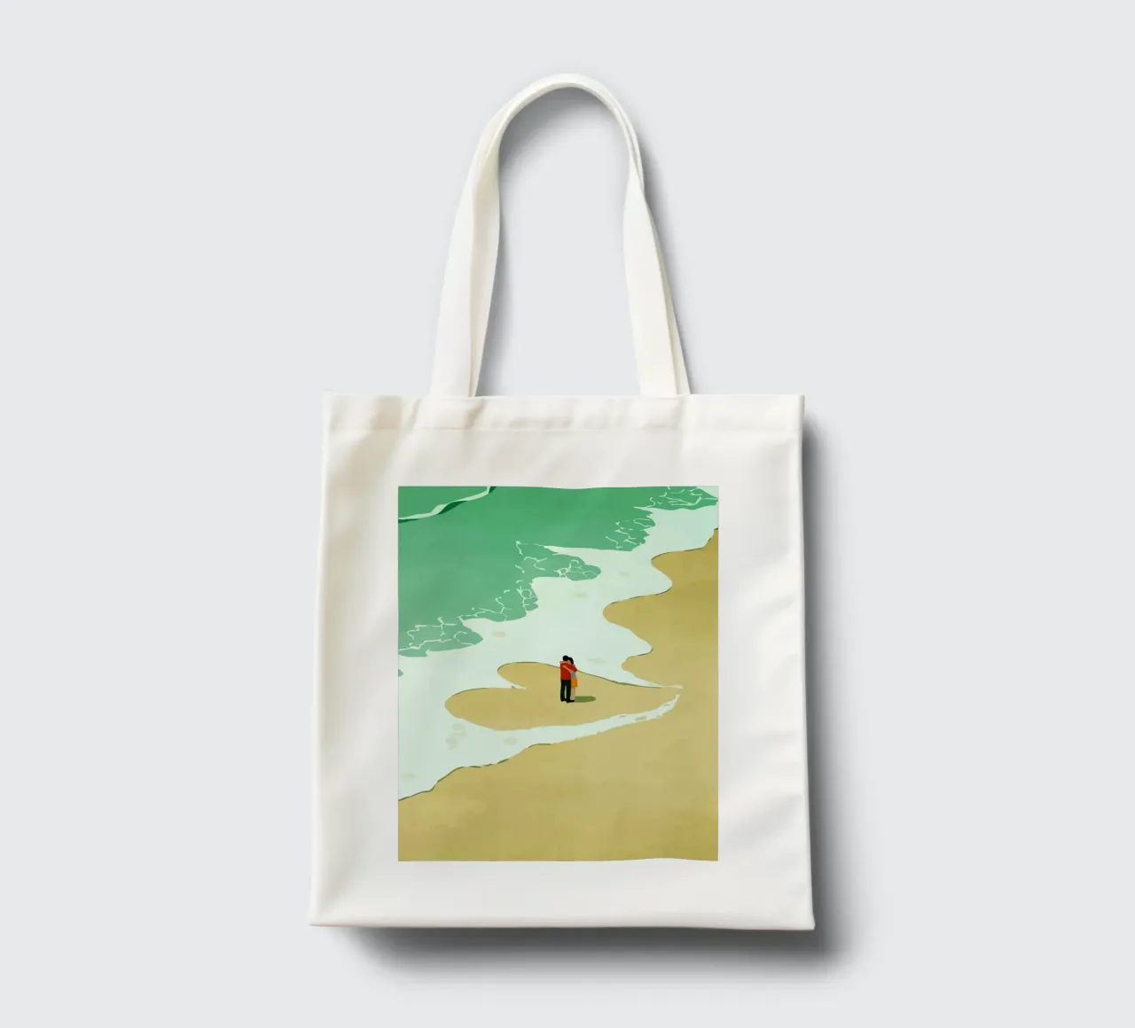 hugging on the beach borsa in juta da Dumery Art