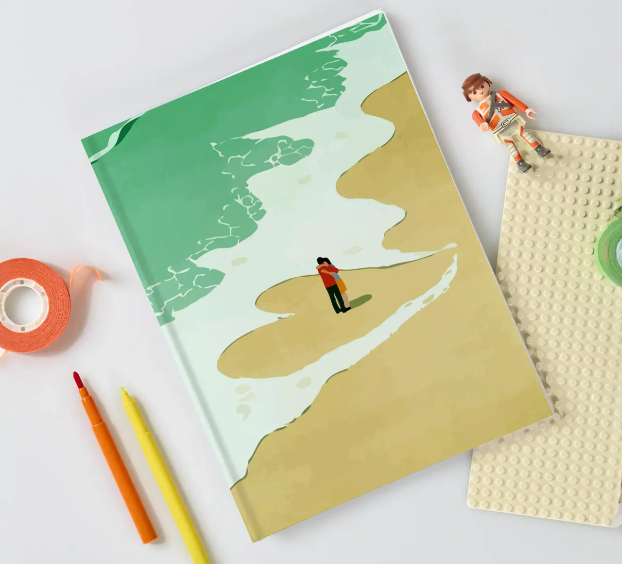 hugging on the beach notebook by Dumery Art