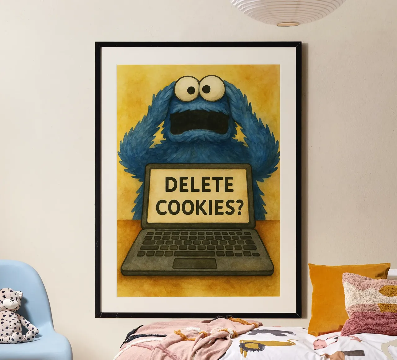 bambola divertente cancellare i cookie umorismo da ufficio poster con telaio in plastica da tanabaroo