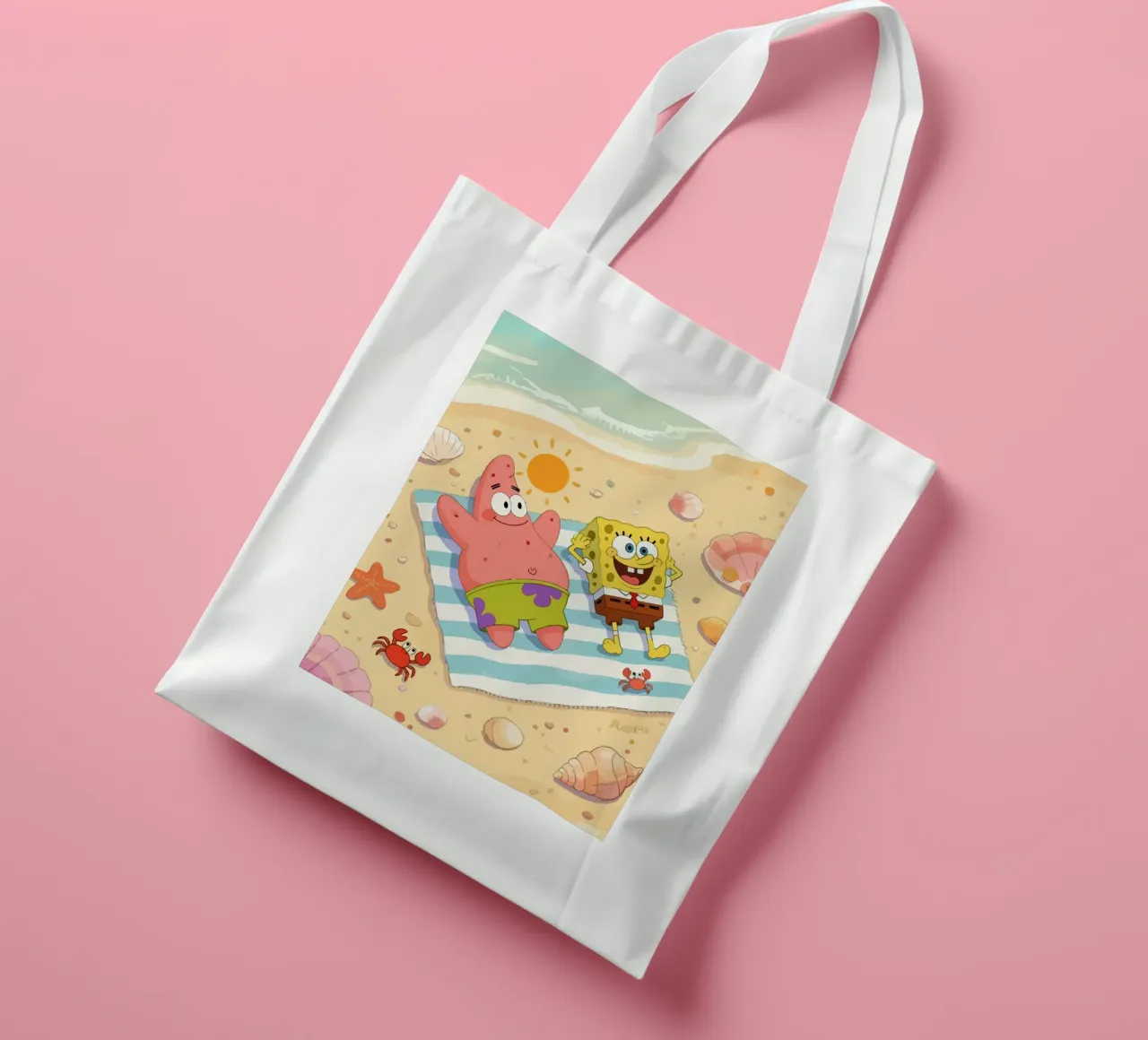 Spongebob and Patrick relaxing on the beach borsa in juta da Dumery Art