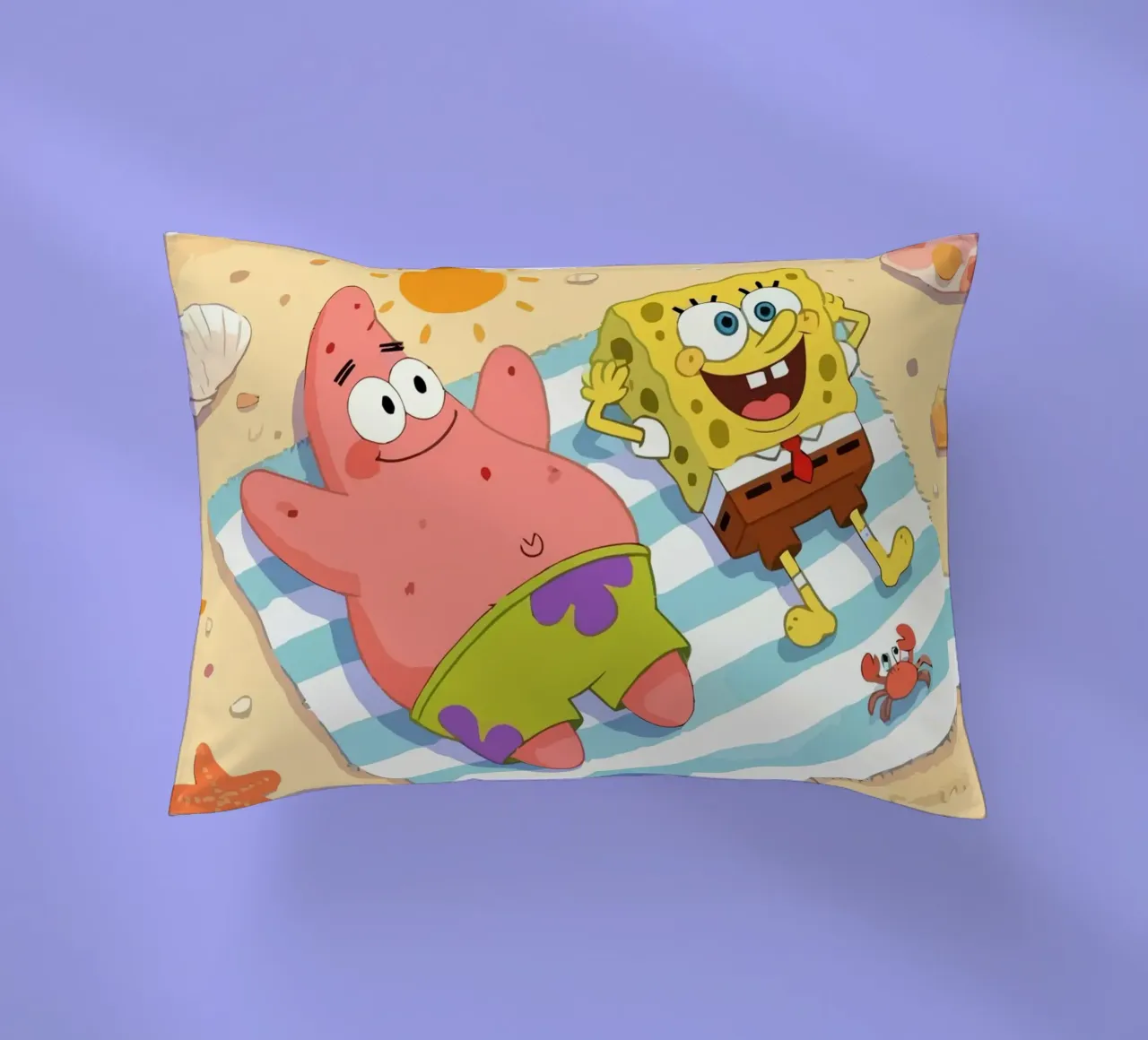 Spongebob and Patrick relaxing on the beach cuscino da Dumery Art