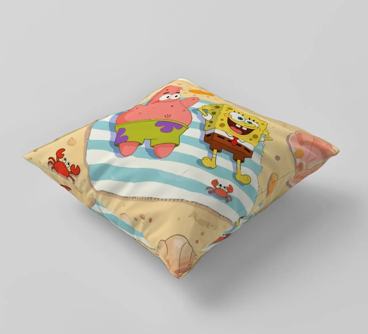 Spongebob and Patrick relaxing on the beach cuscino da Dumery Art