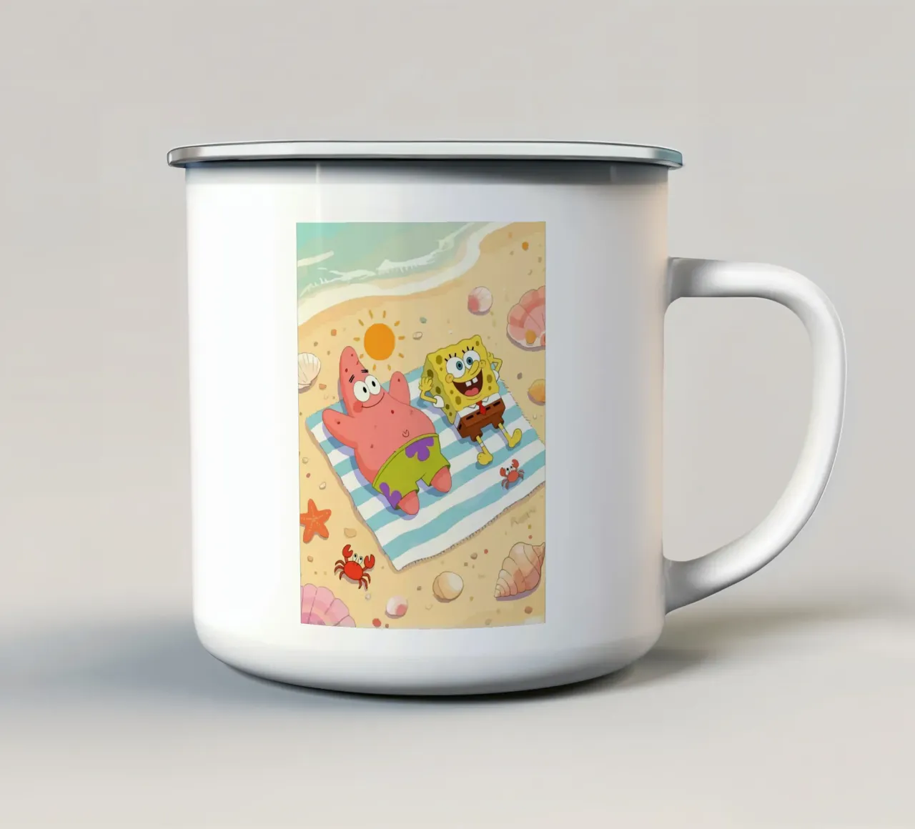 Spongebob and Patrick relaxing on the beach emaille mok van Dumery Art