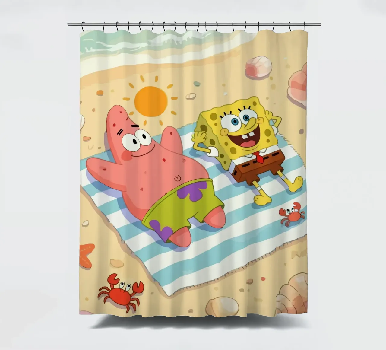Spongebob and Patrick relaxing on the beach tenda da doccia da Dumery Art