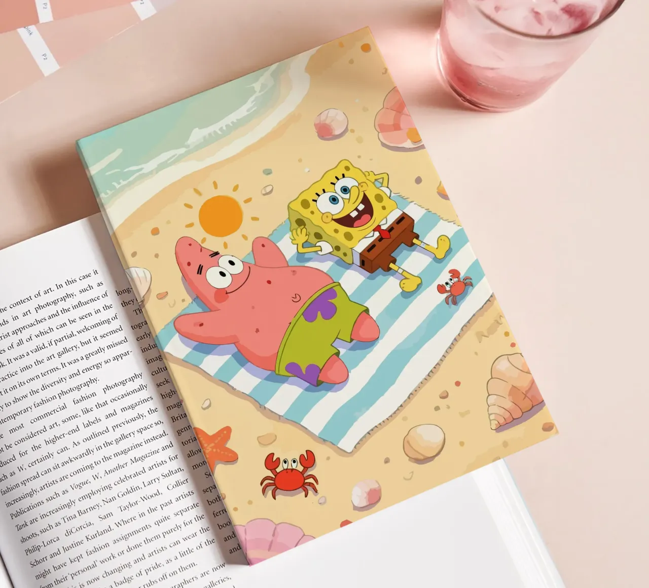 Spongebob and Patrick relaxing on the beach notebook by Dumery Art