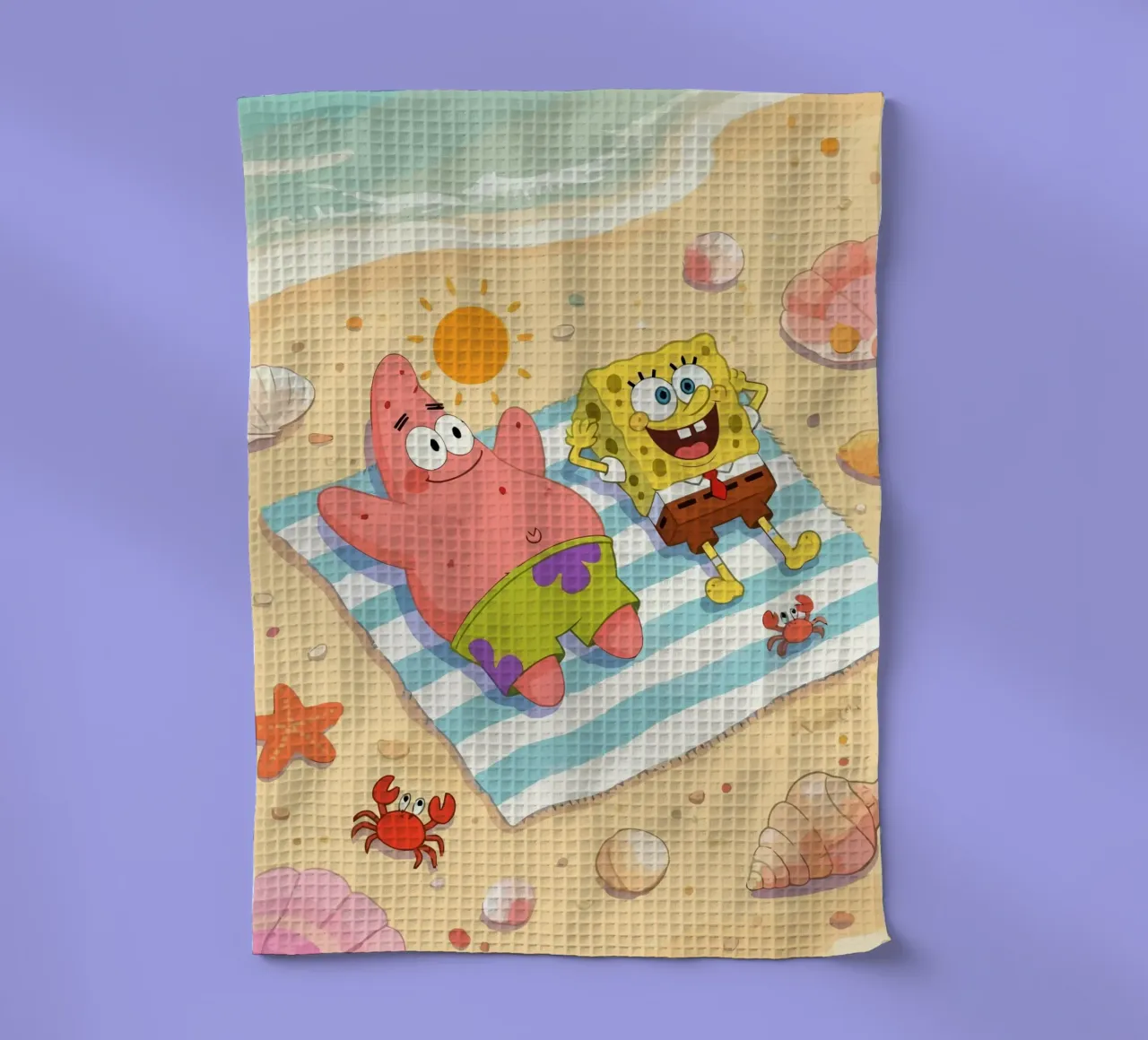 Spongebob and Patrick relaxing on the beach torchon de Dumery Art