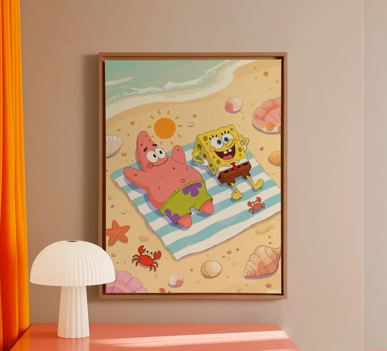 Spongebob and Patrick relaxing on the beach canvas with Floater frame by Dumery Art