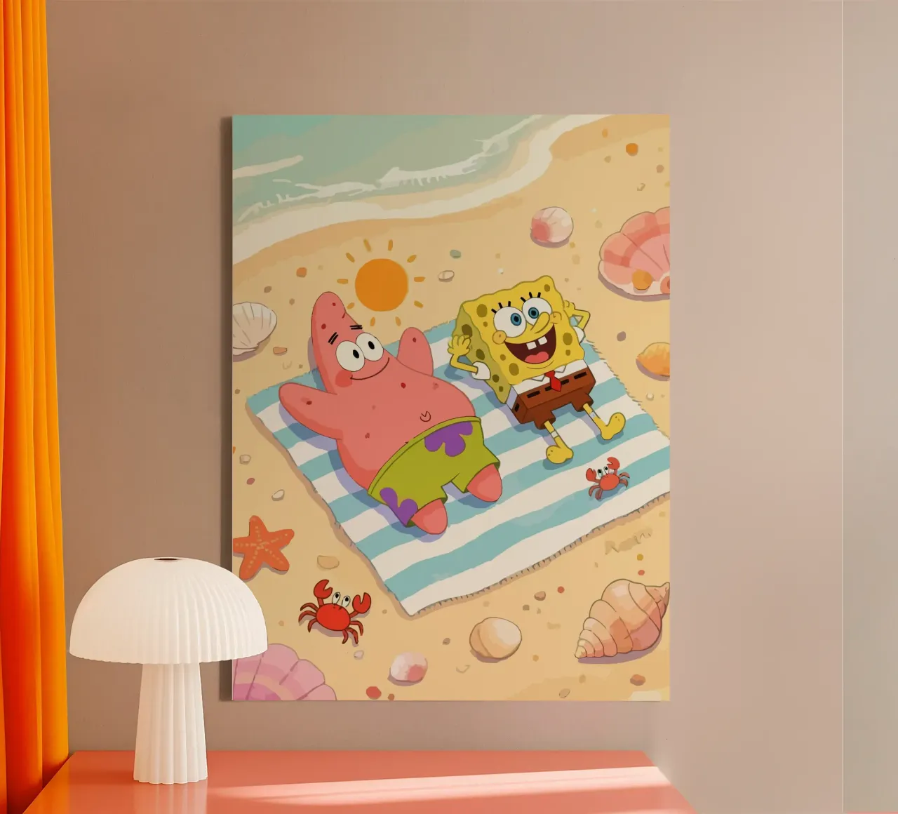 Spongebob and Patrick relaxing on the beach canvas with Floater frame by Dumery Art