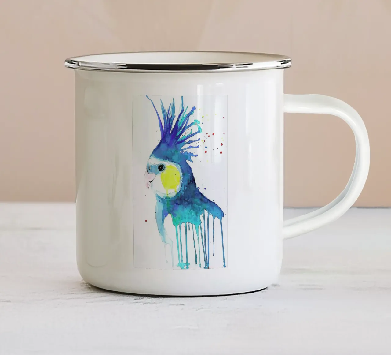 Cockatiel tazza in smalto da Mathilde Olsen