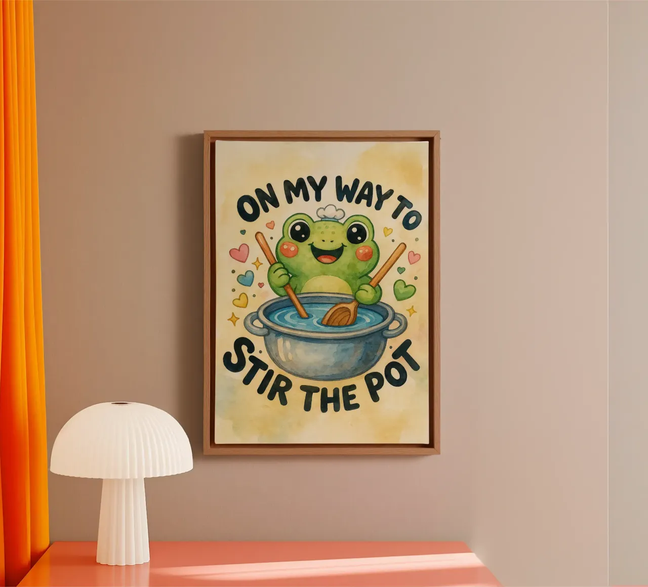 funny frog cheft on my way to stir the pot canvas with Floater frame by tanabaroo