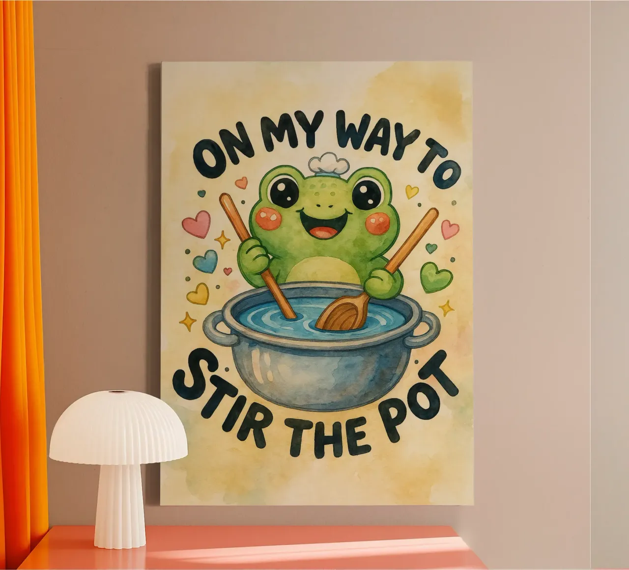 funny frog cheft on my way to stir the pot canvas with Floater frame by tanabaroo