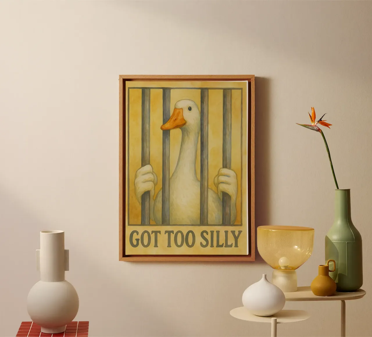 funny goose got to silly lienzo con Marco flotante de tanabaroo