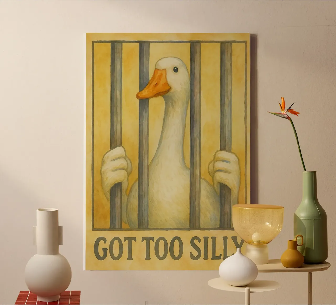 funny goose got to silly lienzo con Marco flotante de tanabaroo