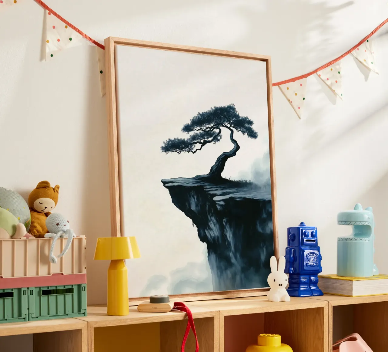 Lone Tree on Cliff canvas with Floater frame by Maria Maier