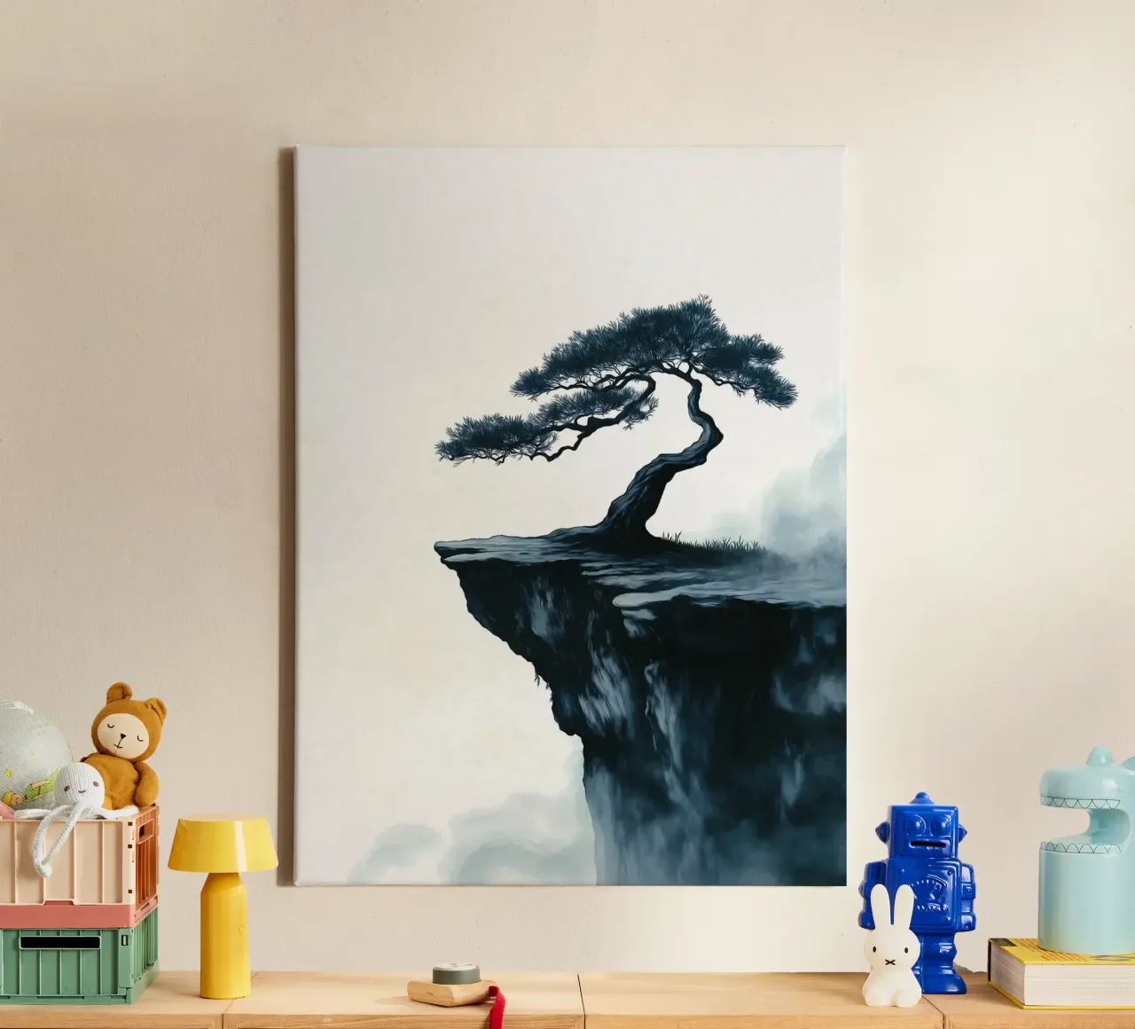 Lone Tree on Cliff canvas with Floater frame by Maria Maier