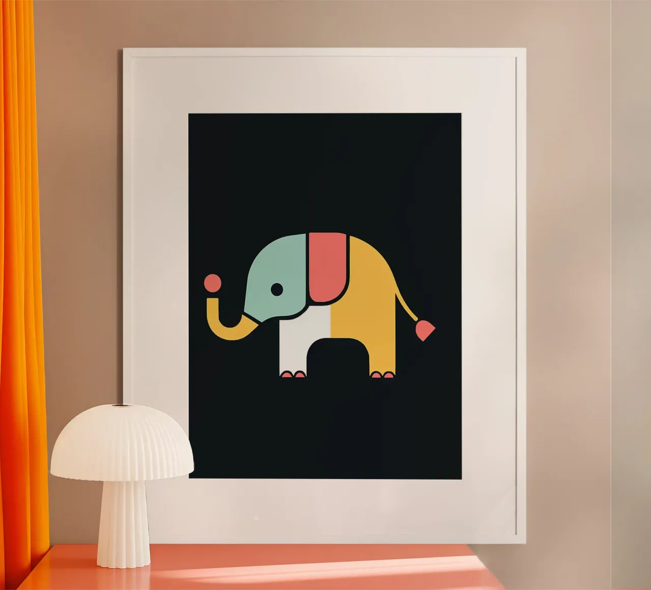 Illustrazione di un elefante colorato poster con telaio in alluminio da Maria Maier