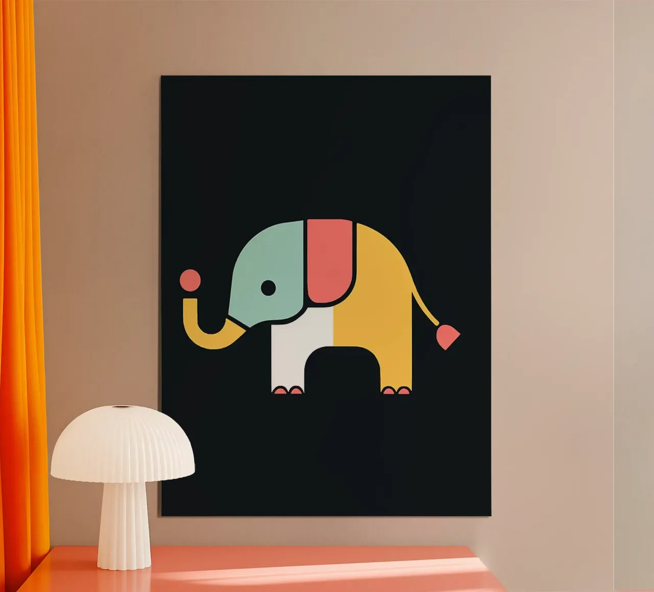 Illustrazione di un elefante colorato poster con telaio in alluminio da Maria Maier