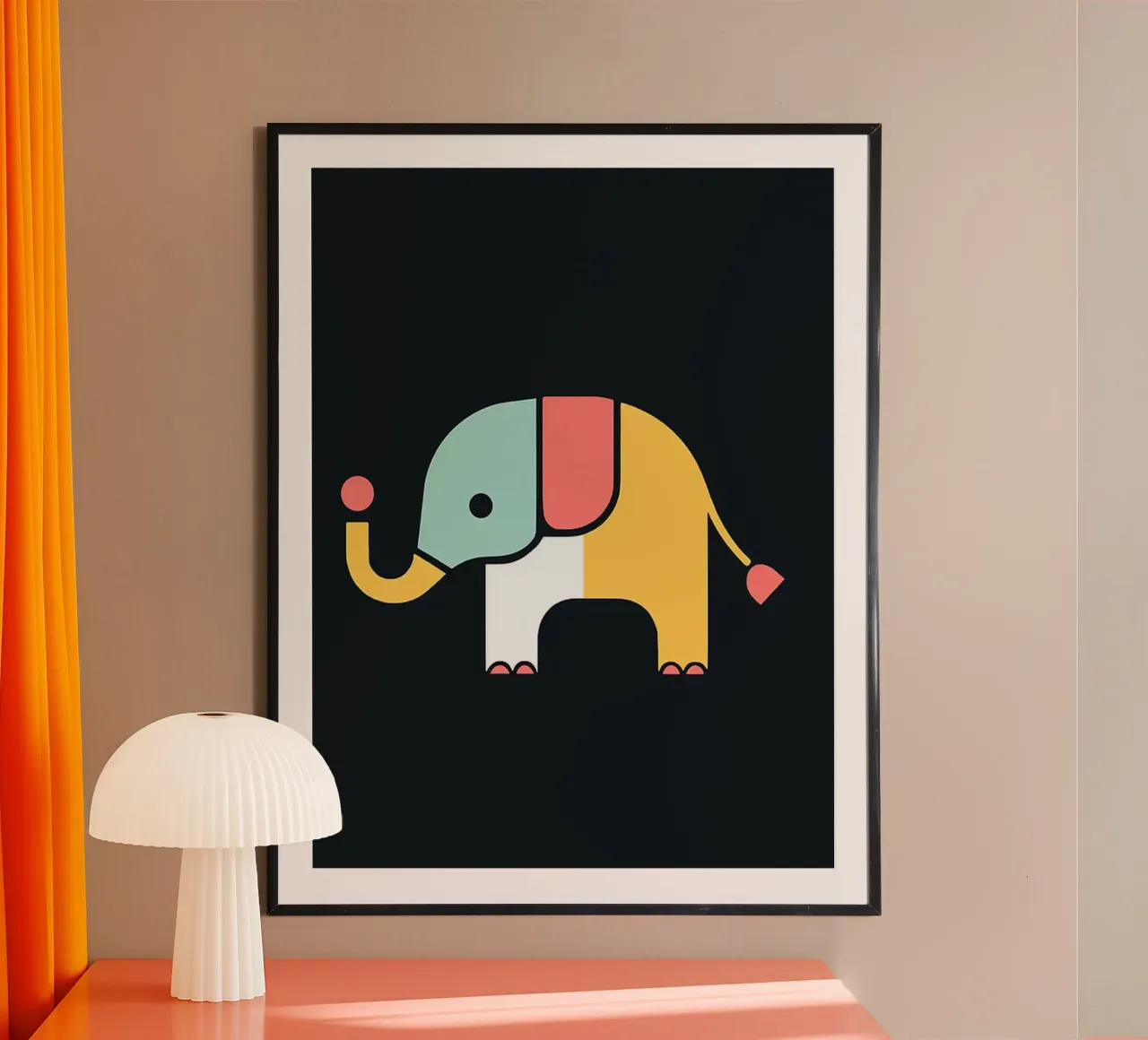 Illustrazione di un elefante colorato poster con telaio in alluminio da Maria Maier